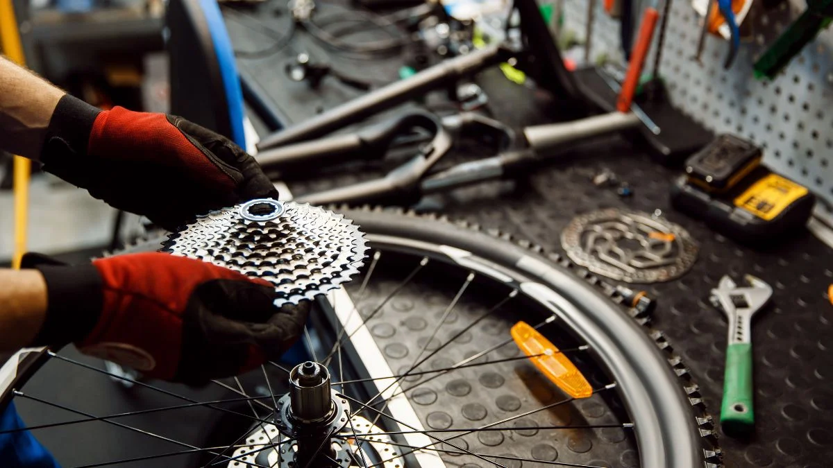 catraca de bicicleta em manutenção