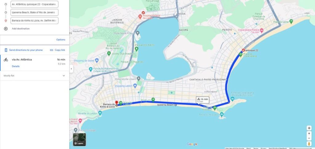 roteiro do google maps do leblon até a tijuca.